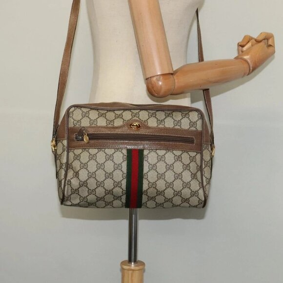 GUCCI GG Supreme Web Sherry Line Shoulder Bag PVC Beige - Picture 1 of 16